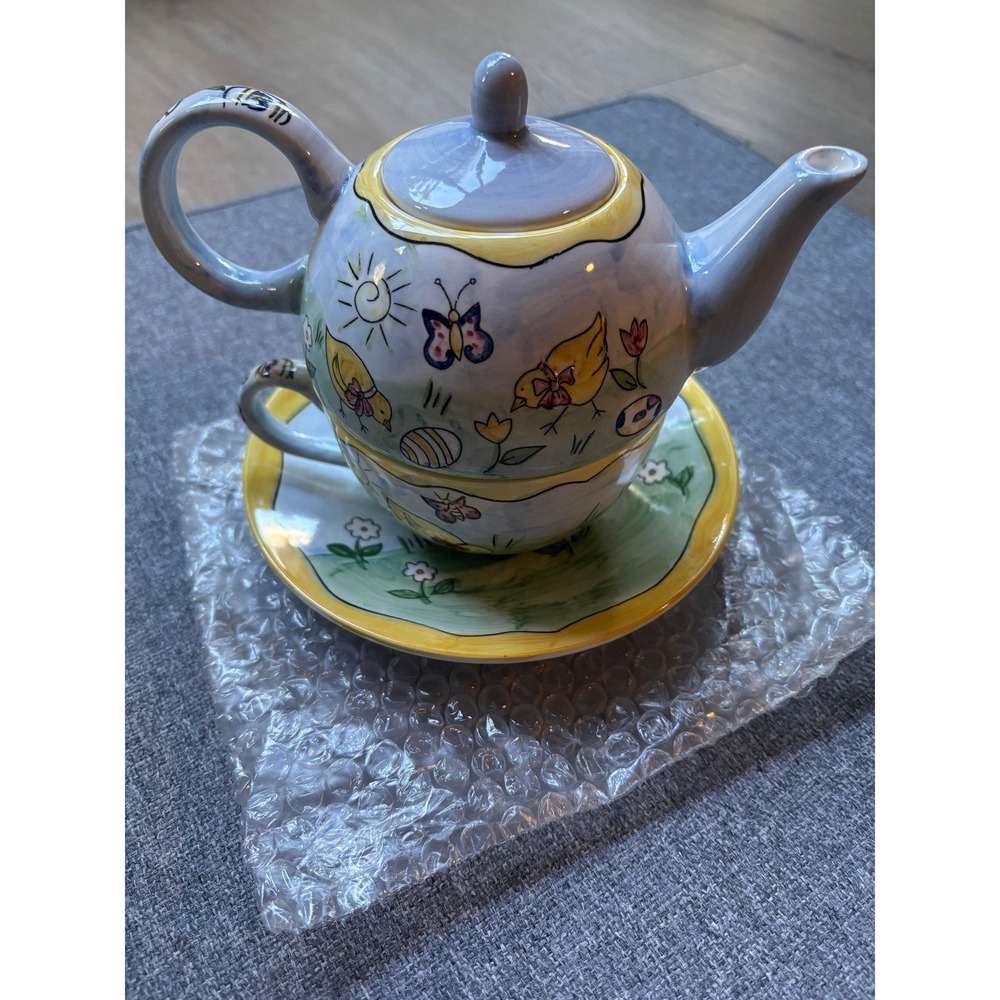 Westwood Eileen Rosenfeld Easter Bunny Tea For One Set Handpainted 3pc 16oz